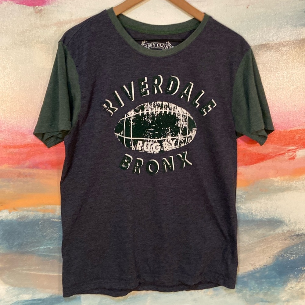 🔥EC🔥Riverdale Bronx Rugby VelourLettering Cotton Blend Crewneck T-shirt.